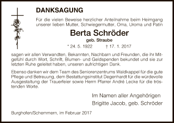 Traueranzeige von Berta Schröder von Eschwege