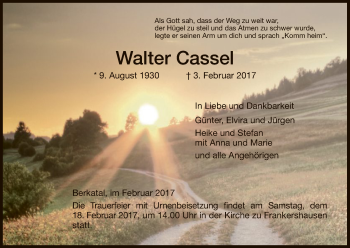 Traueranzeige von Walter Cassel von Eschwege