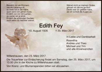 Traueranzeige von Edith Fey von Eschwege