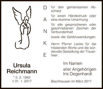 Traueranzeige von Ursula Reichmann von Eschwege