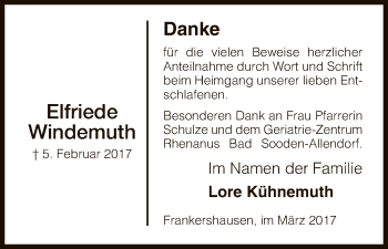 Traueranzeige von Elfriede Windemuth von Eschwege