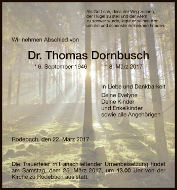 Traueranzeige von Thomas Dornbusch von Eschwege