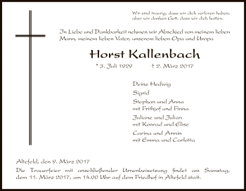 Traueranzeige von Horst Kallenbach von Eschwege