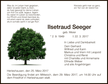 Traueranzeige von Ilsetraud Seeger von Eschwege