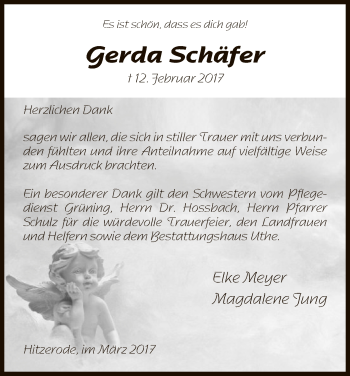 Traueranzeige von Gerda Schäfer von Eschwege