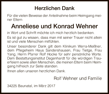 Traueranzeige von Anneliese und Konrad Wehner von Eschwege