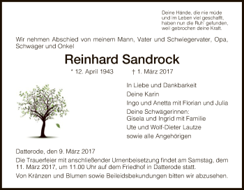 Traueranzeige von Reinhard Sandrock von Eschwege