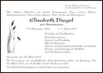 Traueranzeige von Elisabeth Riegel von Eschwege