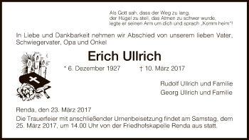 Traueranzeige von Erich Ullrich von Eschwege