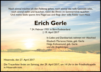 Traueranzeige von Erich Gerle von Eschwege