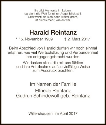 Traueranzeige von Harald Reintanz von Eschwege