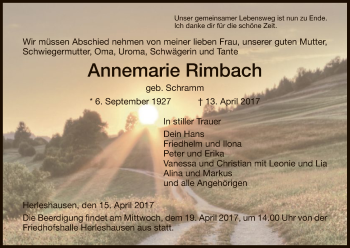 Traueranzeige von Annemarie Rimbach von Eschwege