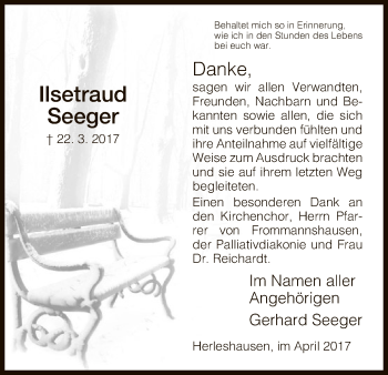 Traueranzeige von Ilsetraud Seeger von Eschwege