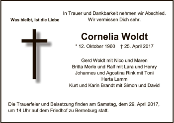 Traueranzeige von Cornelia Woldt von Eschwege