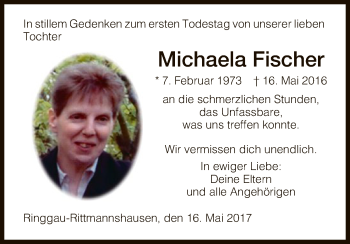 Traueranzeige von Michaela Fischer von Eschwege