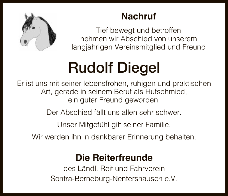  Traueranzeige für Rudolf Diegel vom 17.05.2017 aus Eschwege