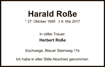 Traueranzeige von Harald Roße von Eschwege