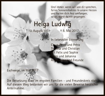 Traueranzeige von Helga Ludwig von Eschwege
