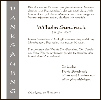 Traueranzeige von Wilhelm Sandrock von Eschwege