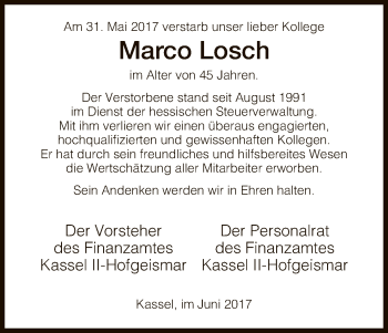 Traueranzeige von Marco Losch von Eschwege