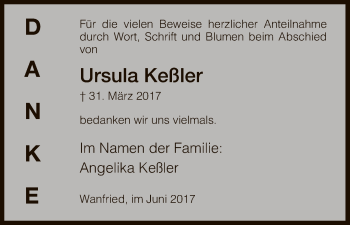 Traueranzeige von Ursula Keßler von Eschwege
