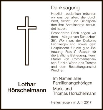 Traueranzeige von Lothar Hörschelmann von Eschwege