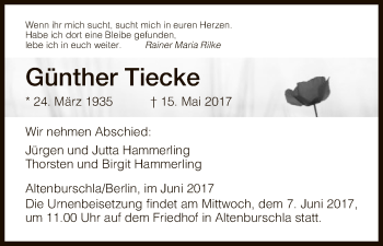 Traueranzeige von Günther Tiecke von Eschwege