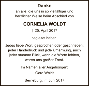 Traueranzeige von Cornelia Woldt von Eschwege