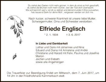 Traueranzeige von Elfriede Englisch von Eschwege