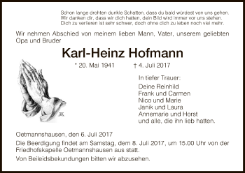 Traueranzeige von Karl-Heinz Hofmann von Eschwege