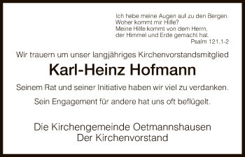 Traueranzeige von Karl-Heinz Hofmann von Eschwege