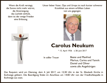 Traueranzeige von Carolus Neukum von Eschwege