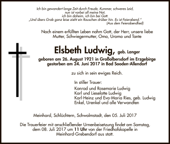 Traueranzeige von Elsbeth Ludwig von Eschwege