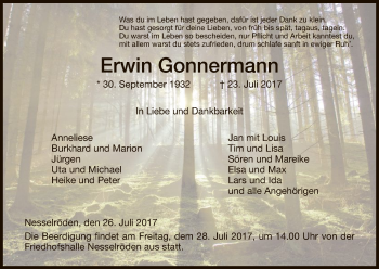 Traueranzeige von Erwin Gonnermann von Eschwege