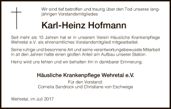 Traueranzeige von Karl-Heinz Hofmann von Eschwege