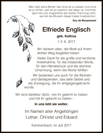 Traueranzeige von Elfriede Englisch von Eschwege