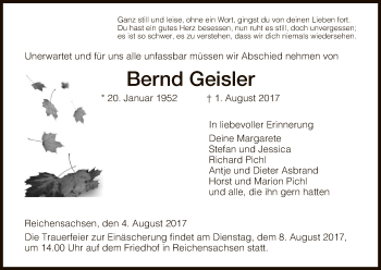 Traueranzeige von Bernd Geisler von Eschwege