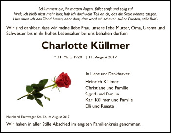 Traueranzeige von Charlotte Küllmer von Eschwege