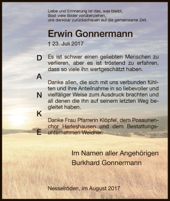 Traueranzeige von Erwin Gonnermann von Eschwege