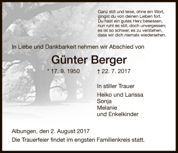 Traueranzeige von Günter Berger von Eschwege