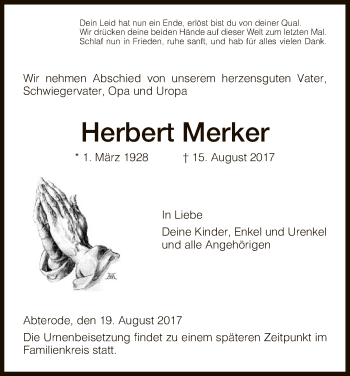 Traueranzeige von Herbert Merker von Eschwege