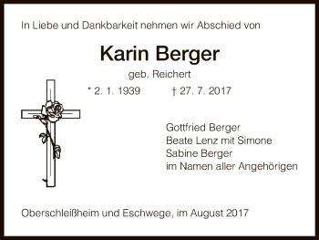 Traueranzeige von Karin Berger von Eschwege