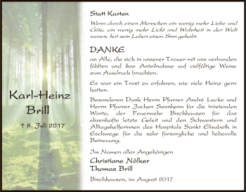 Traueranzeige von Karl-Heinz Brill von Eschwege