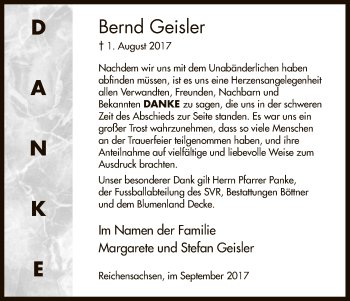 Traueranzeige von Bernd Geisler von Eschwege