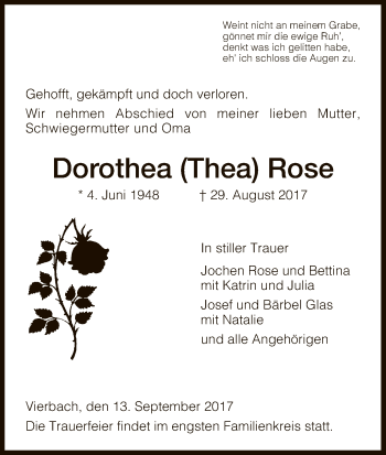 Traueranzeige von Dorothea Rose von Eschwege