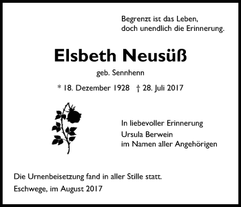 Traueranzeige von Elsbeth Neusüß von Eschwege