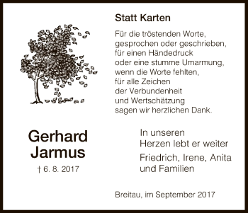 Traueranzeige von Gerhard Jarmus von Eschwege