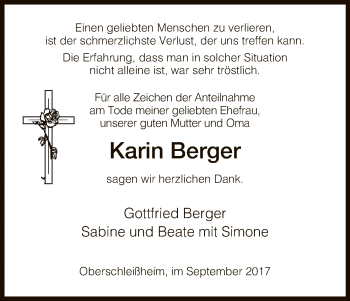 Traueranzeige von Karin Berger von Eschwege