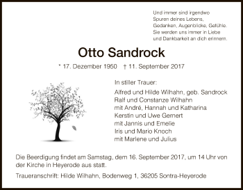 Traueranzeige von Otto Sandrock von Eschwege