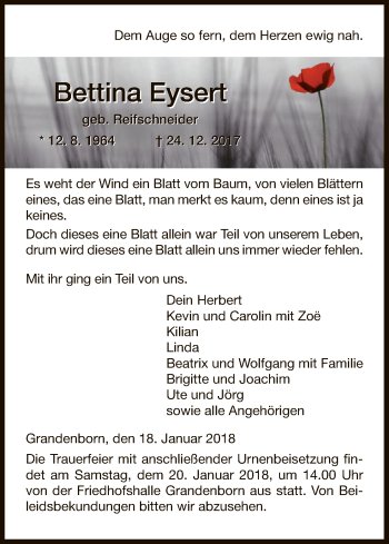 Traueranzeige von Bettina Eysert von Eschwege